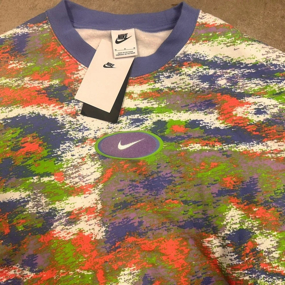 Nike Sweatshirt Womens M Blue Oversized Cropped Abstract Fleece DQ3586-450